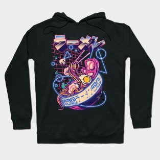 Retrowave Ramen With Geometric Blue Neon elements, Retro Ramen Cute Ramen Bowl - Kawaii ラーメン Cyberpunk Vaporwave Synthwave synth 80s 90s digital gaming style Hoodie